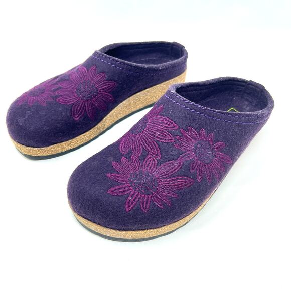 Haflinger Eggplant Wool Felt Daisy Clog Comfort Slide Shoe EU 38 US Sz 7.5 Boho - Picture 1 of 11